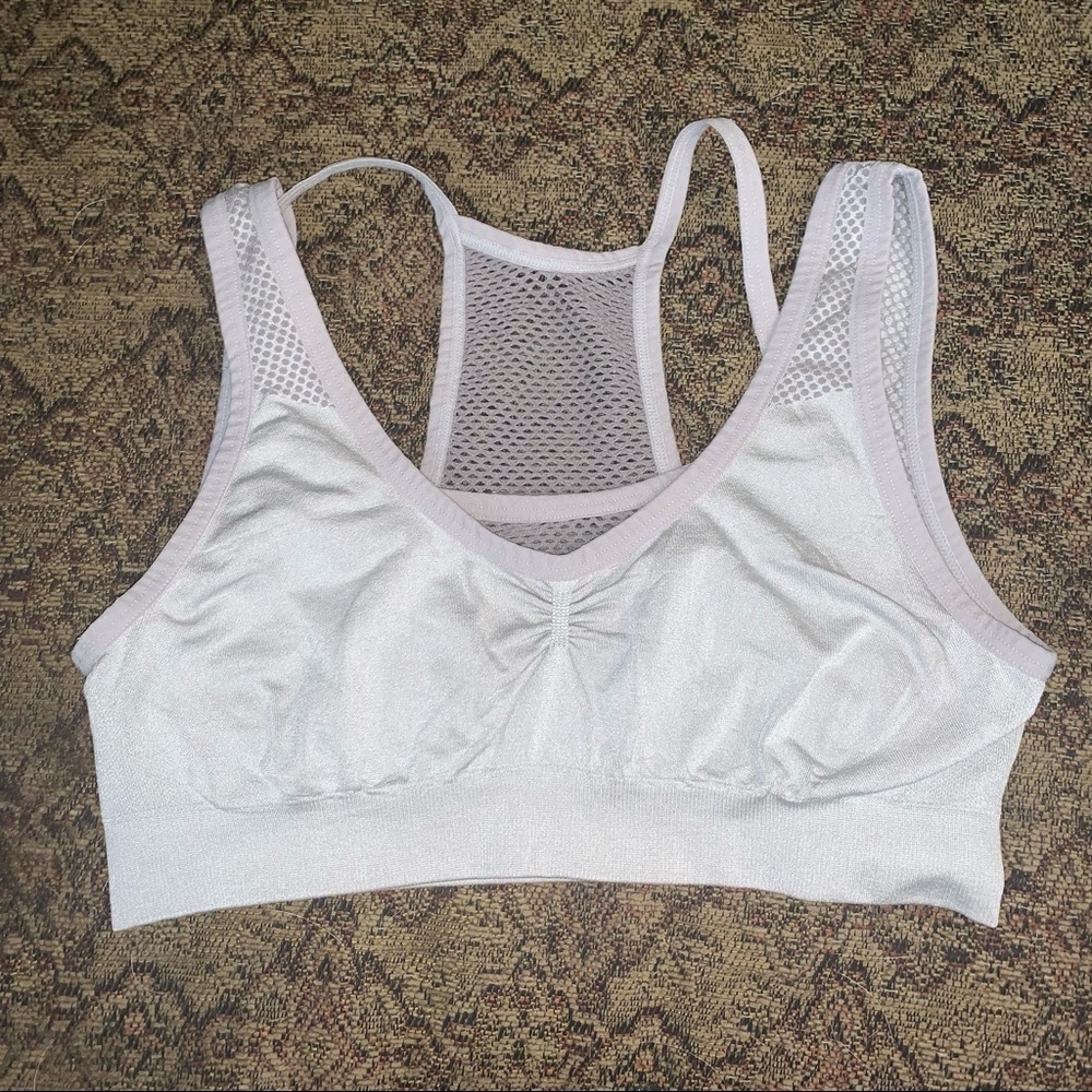 Aerie Gray Strappy Mesh Sports Bra, size medium